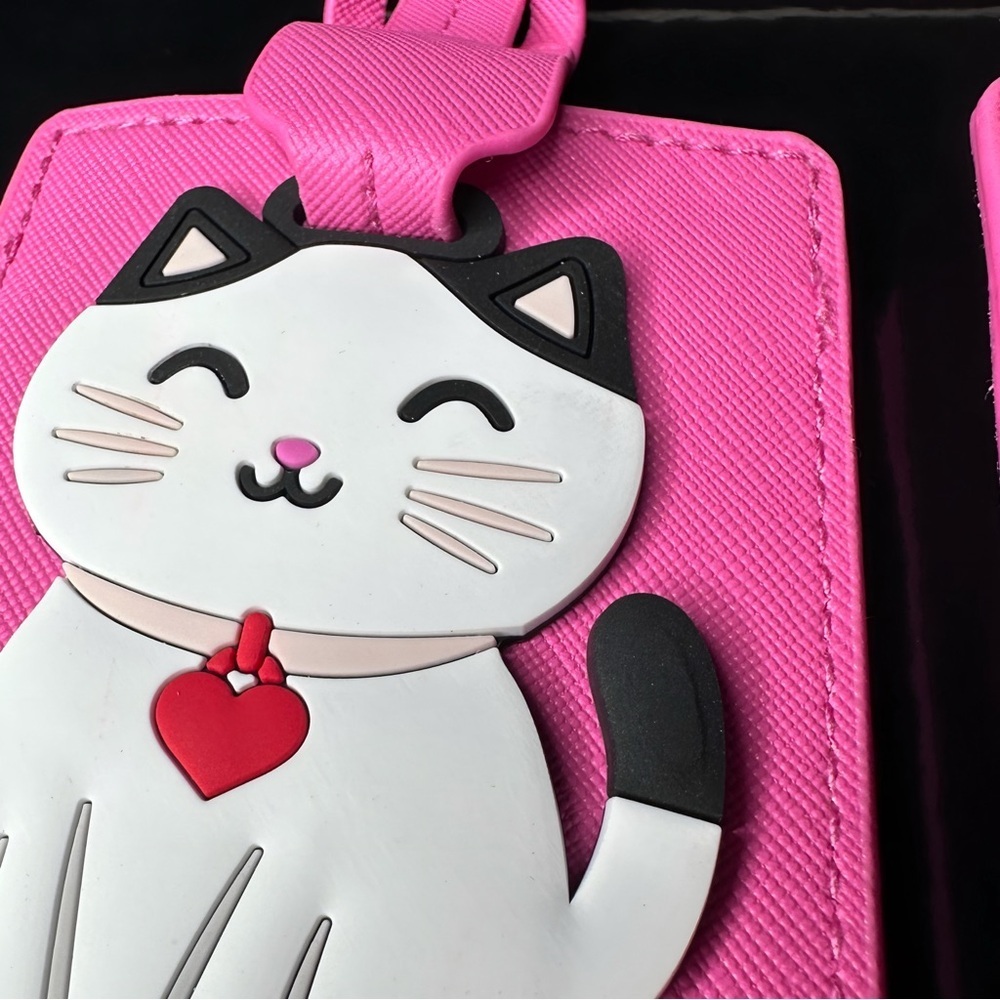 Pink Cat Travel Luggage Tags Set of Two - Picture 2 of 4